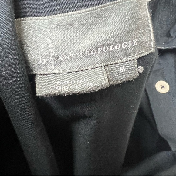 Anthropologie‎ Black Tunic Top Long Sleeve Collared V Neck Womens Medium Buttons - Picture 7 of 11